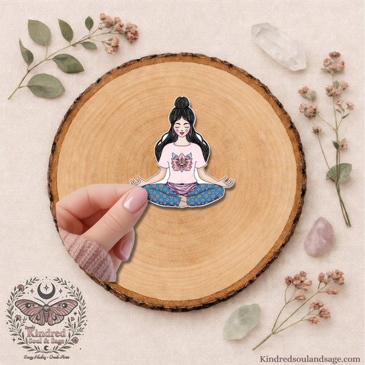 Meditating Woman Vinyl Sticker – 2", 3", & 4" Sizes | Kindred Soul & Sage