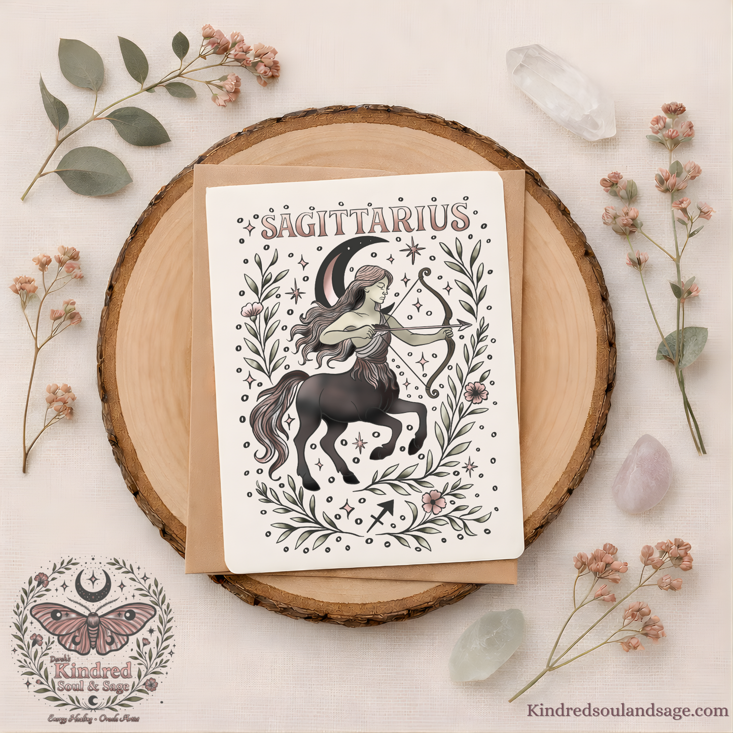 Sagittarius Zodiac Greeting Card – Celestial Centaur Archer Illustration – Boho Astrology Art by Kindred Soul & Sage