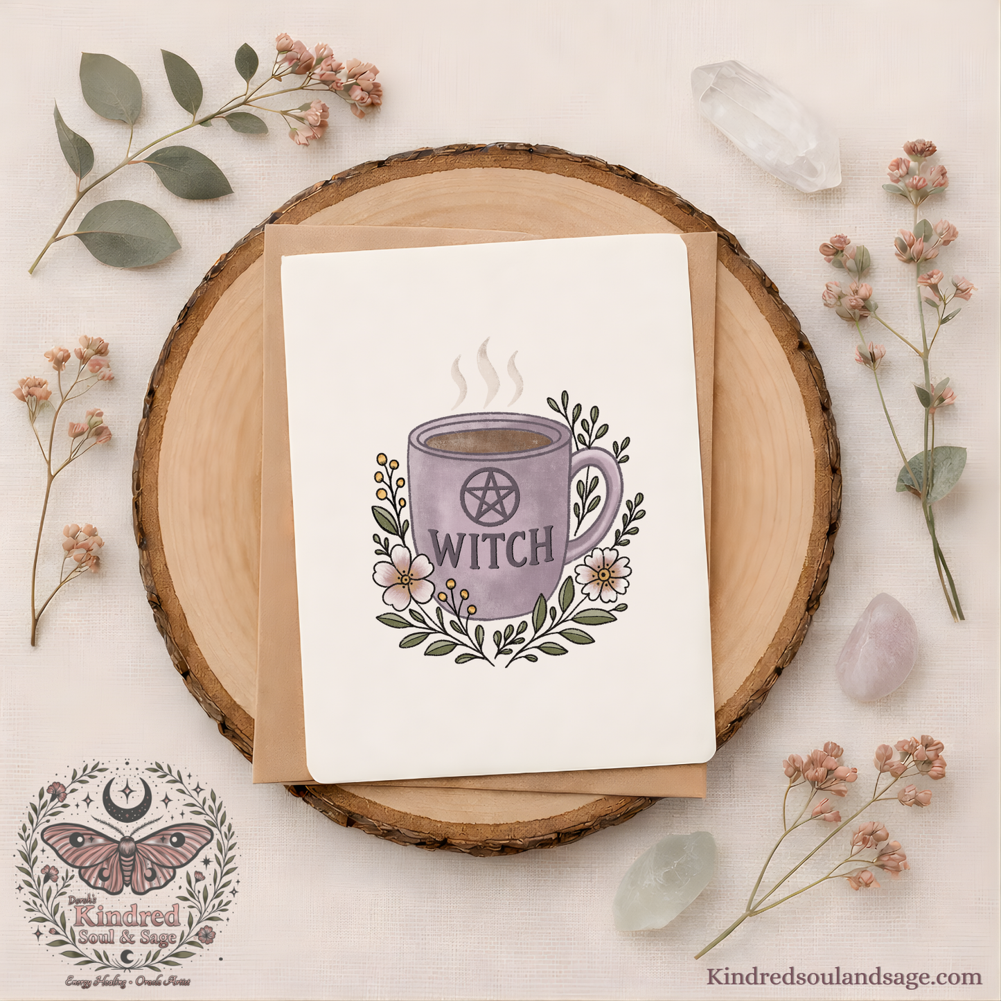 Witchy Coffee Mug Greeting Card – Kindred Soul & Sage