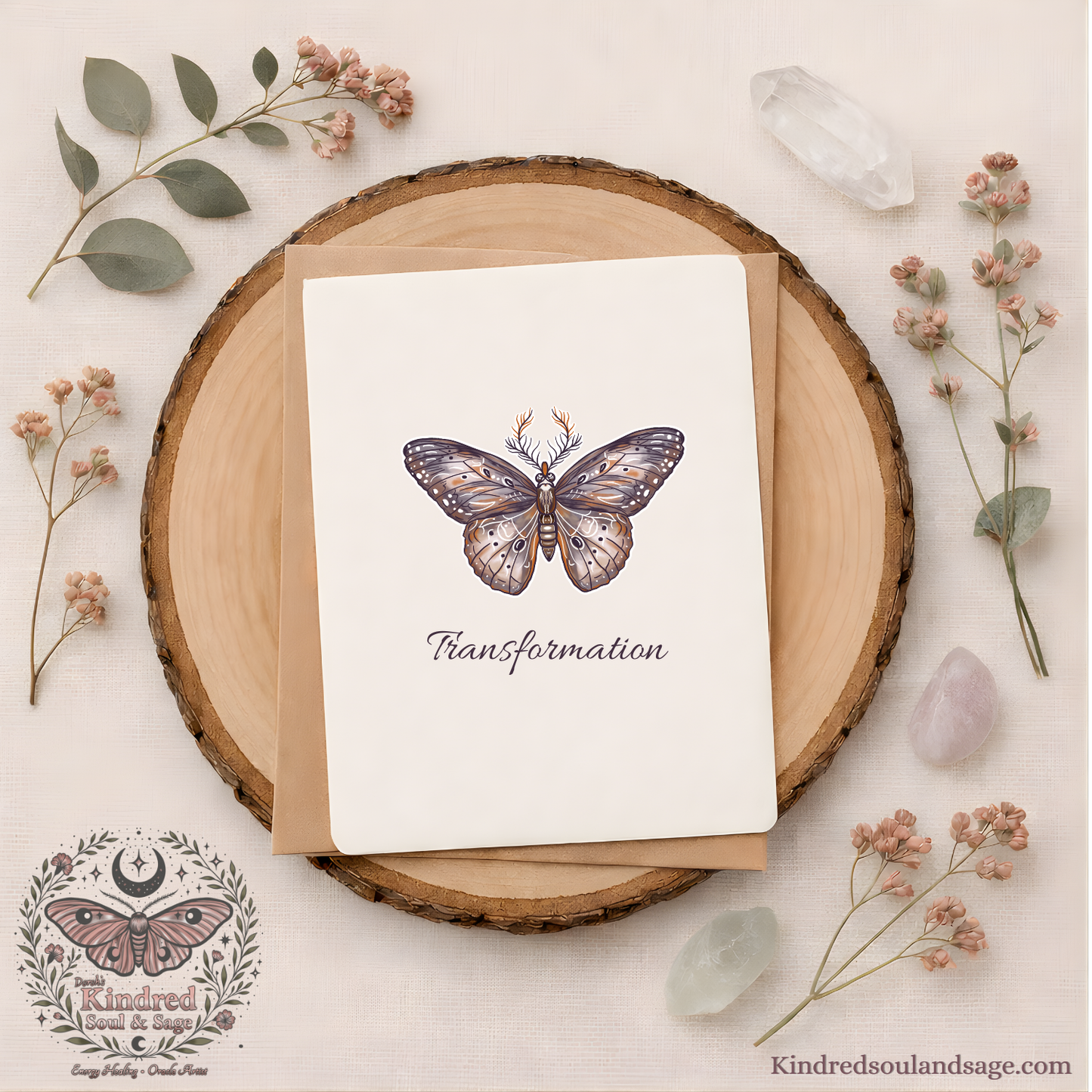 Transformation Butterfly Greeting Card | 5x7 Boho Nature Card | Spiritual Gift | Encouragement Card | Healing & Renewal Stationery | Kindred Soul and Sage