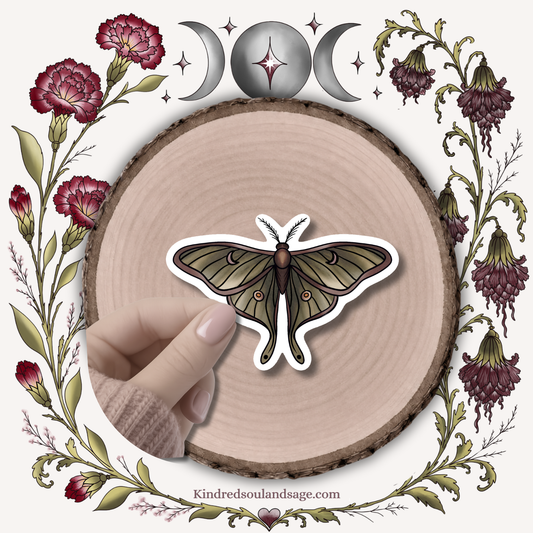 Forest Luna Moth Vinyl Sticker Symbol of Intuition and Transformation 2 inch 3 inch or 4 inch