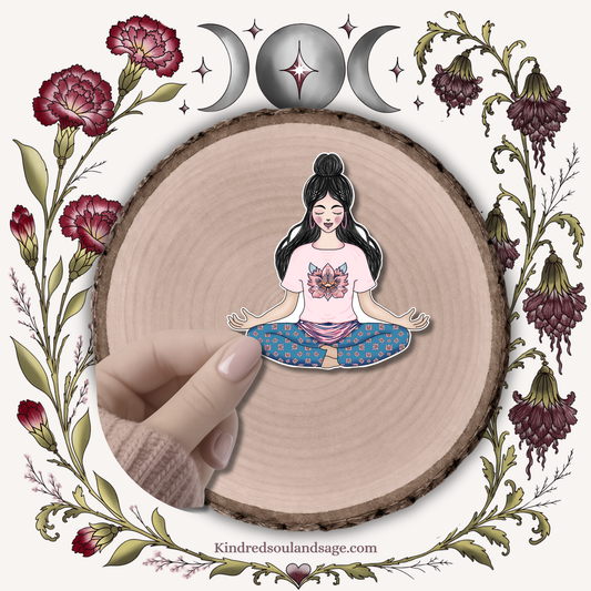Meditating Woman Vinyl Sticker – 2", 3", & 4" Sizes | Kindred Soul & Sage